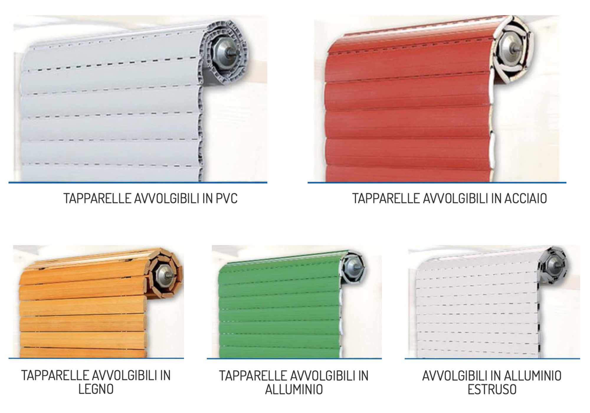 tapparelle in vari materiali: PVC, legno e alluminio